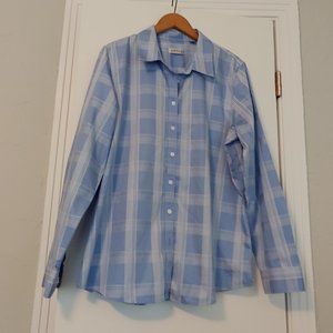 Orvis, Size 18, light blue/white plaid.